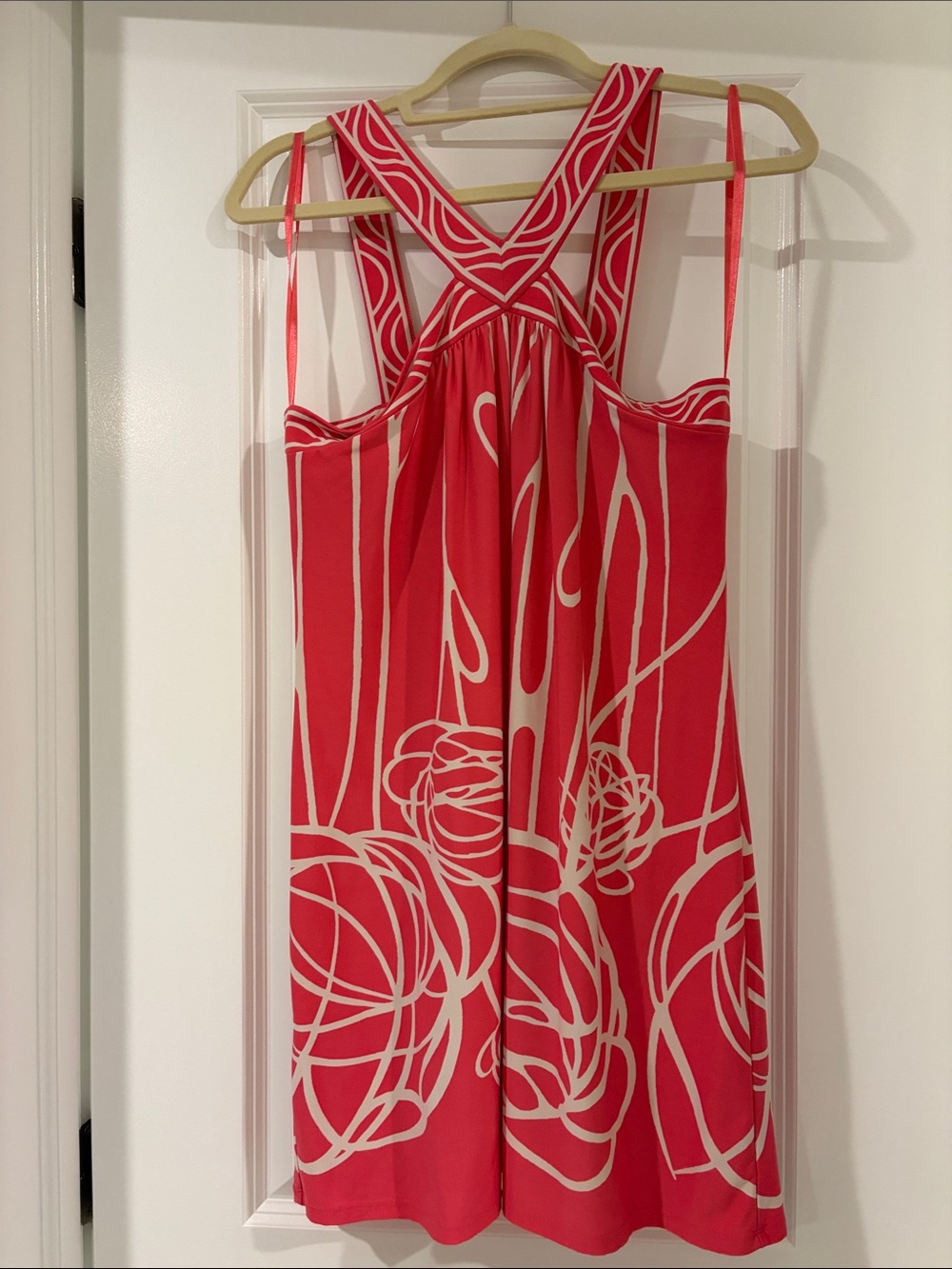 BCBGMaxAzria Coral and Cream Abstract Tank Dress